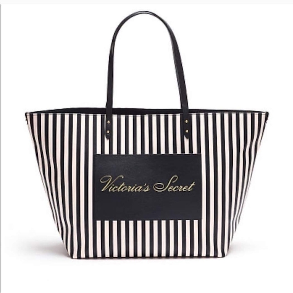 Victoria's Secret Pink Black Stripe Weekender Tote Bag